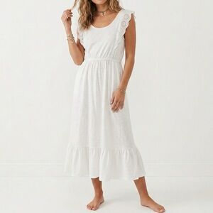 Organic Cotton ICÔNE PAR SIMONE Eyelet Sleeve Midi Dress Boho Luxe Romance L
